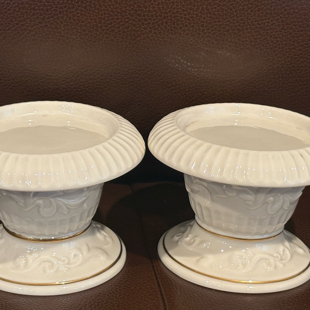 Lenox Cream Candle Holders with Gold Accents